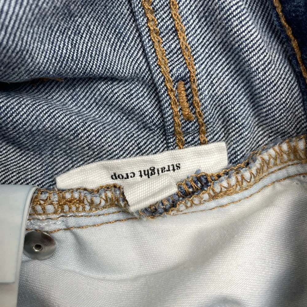 Halogen Jeans Straight Crop Womens Size 30x23” Frayed Ankle Embroidered Denim - Picture 12 of 14